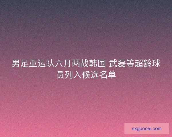 男足亚运队六月两战韩国 武磊等超龄球员列入候选名单 男足亚运队六月两战韩国 武磊等超龄球员列入候选名单